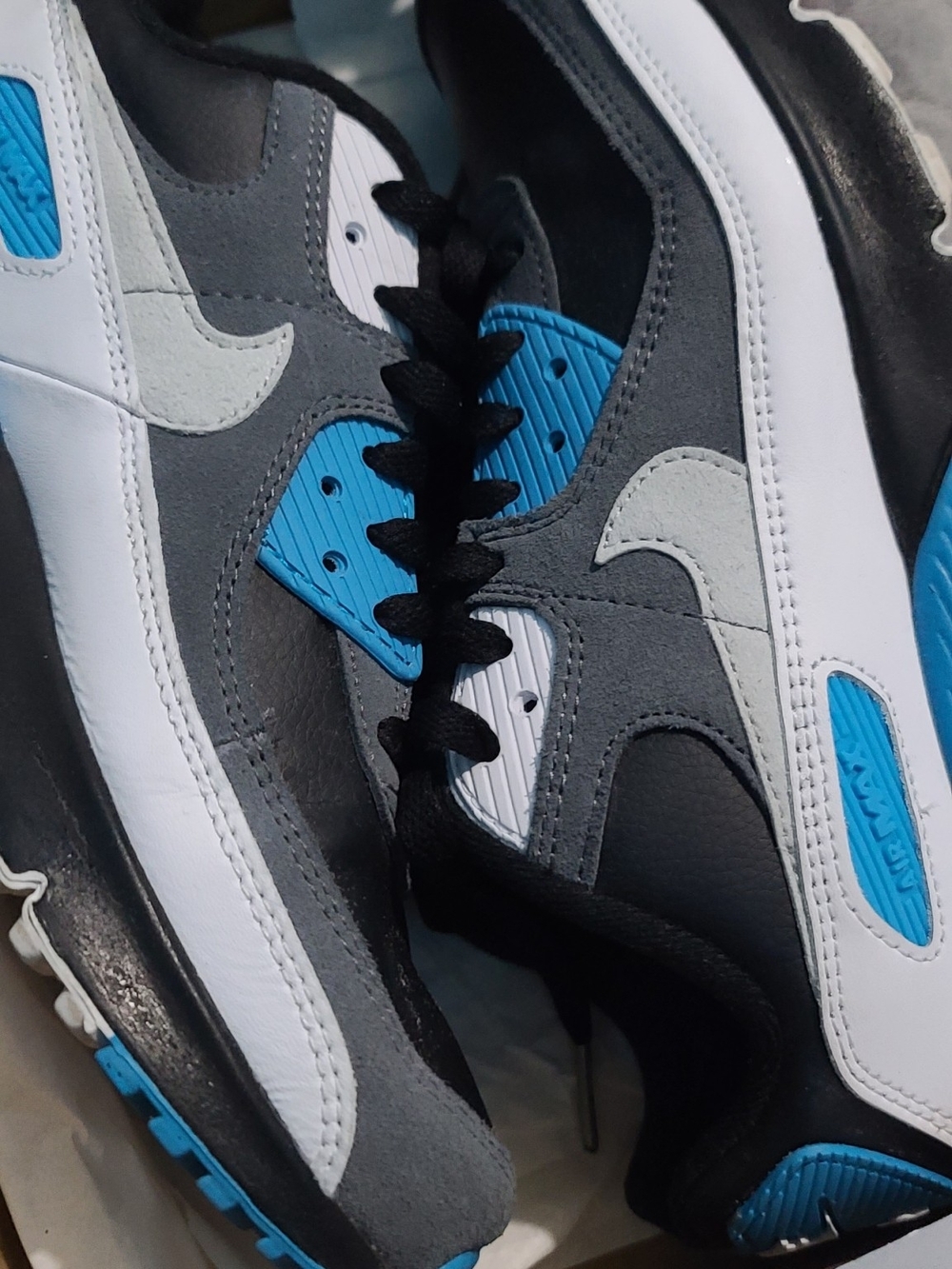 Nike Kids Grey Black White Sneakers with Blue Accents